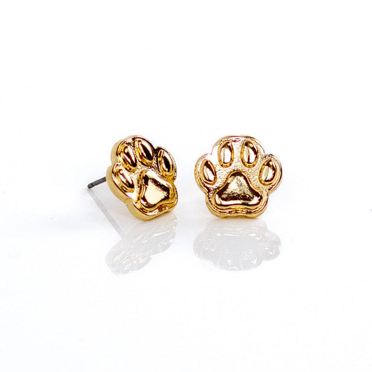 Paw Print Stud Earrings   Gold   .5"