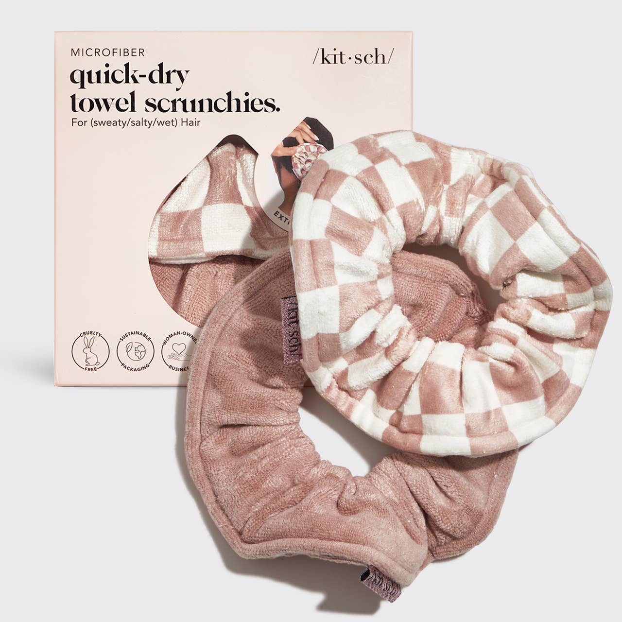 Terracotta Checker Microfiber Quick-Dry Towel Scrunchie 2PC