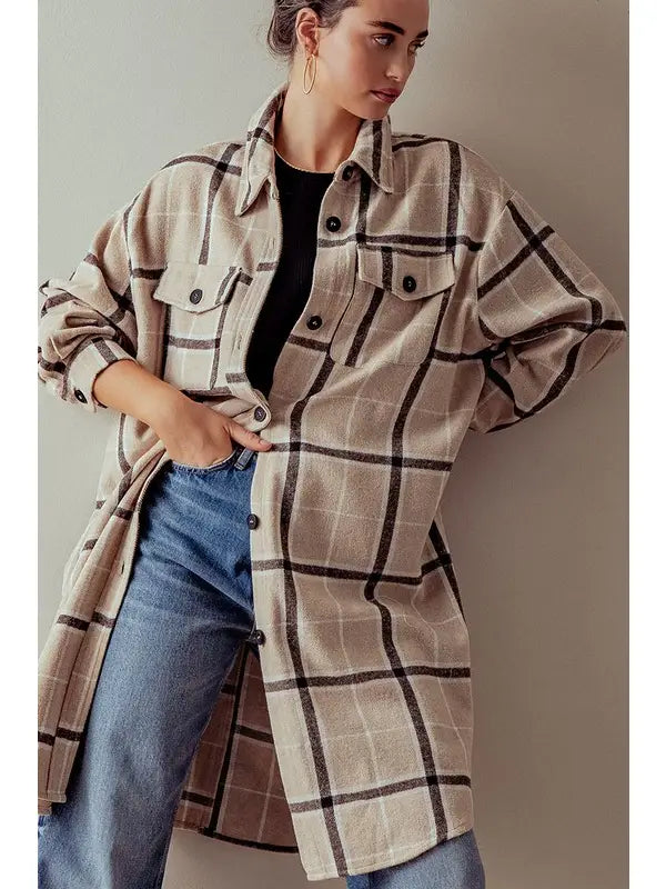 Oversized Checker Shirt Coat