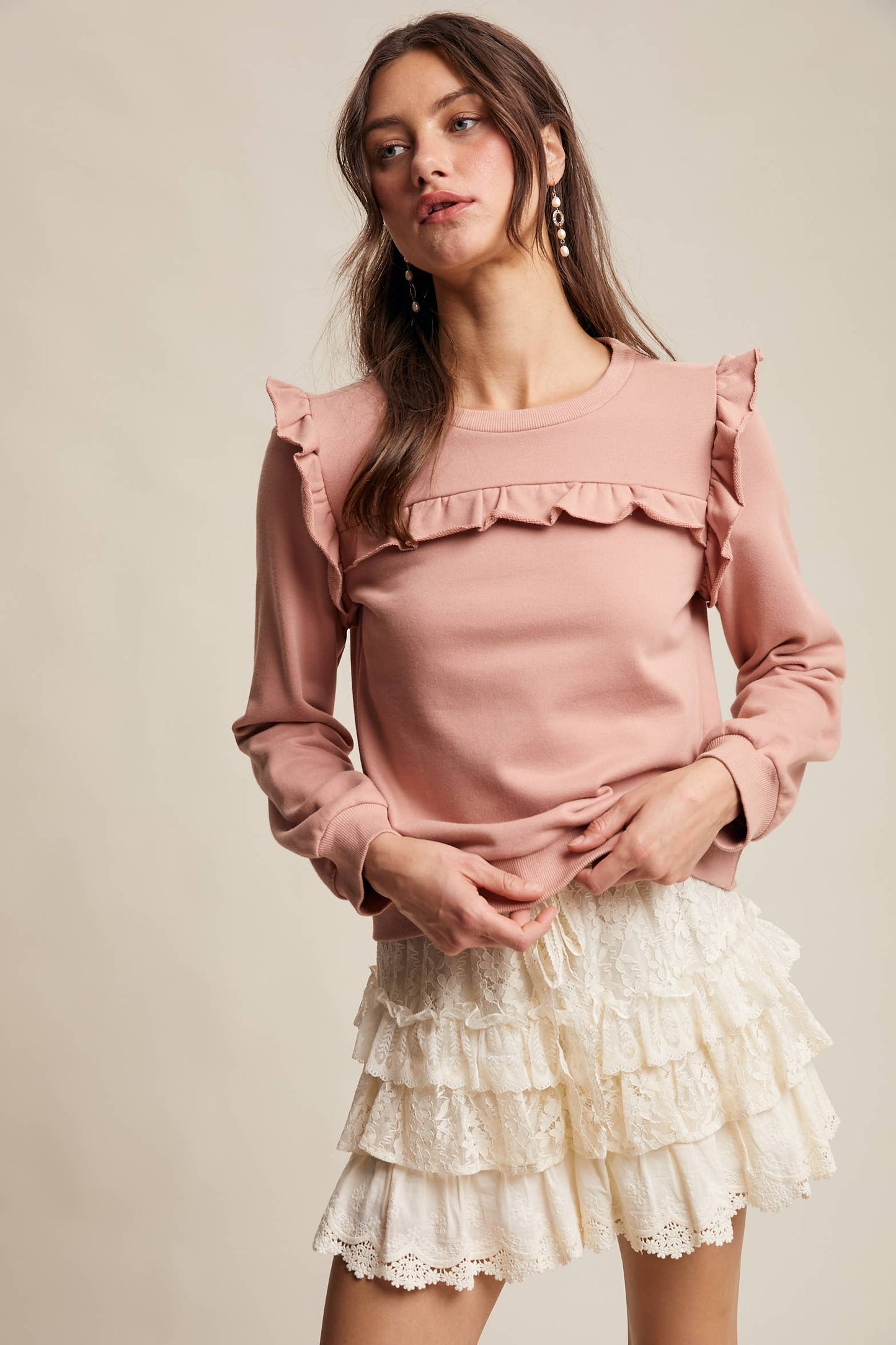 Ruffle Trim French Terry Pullover