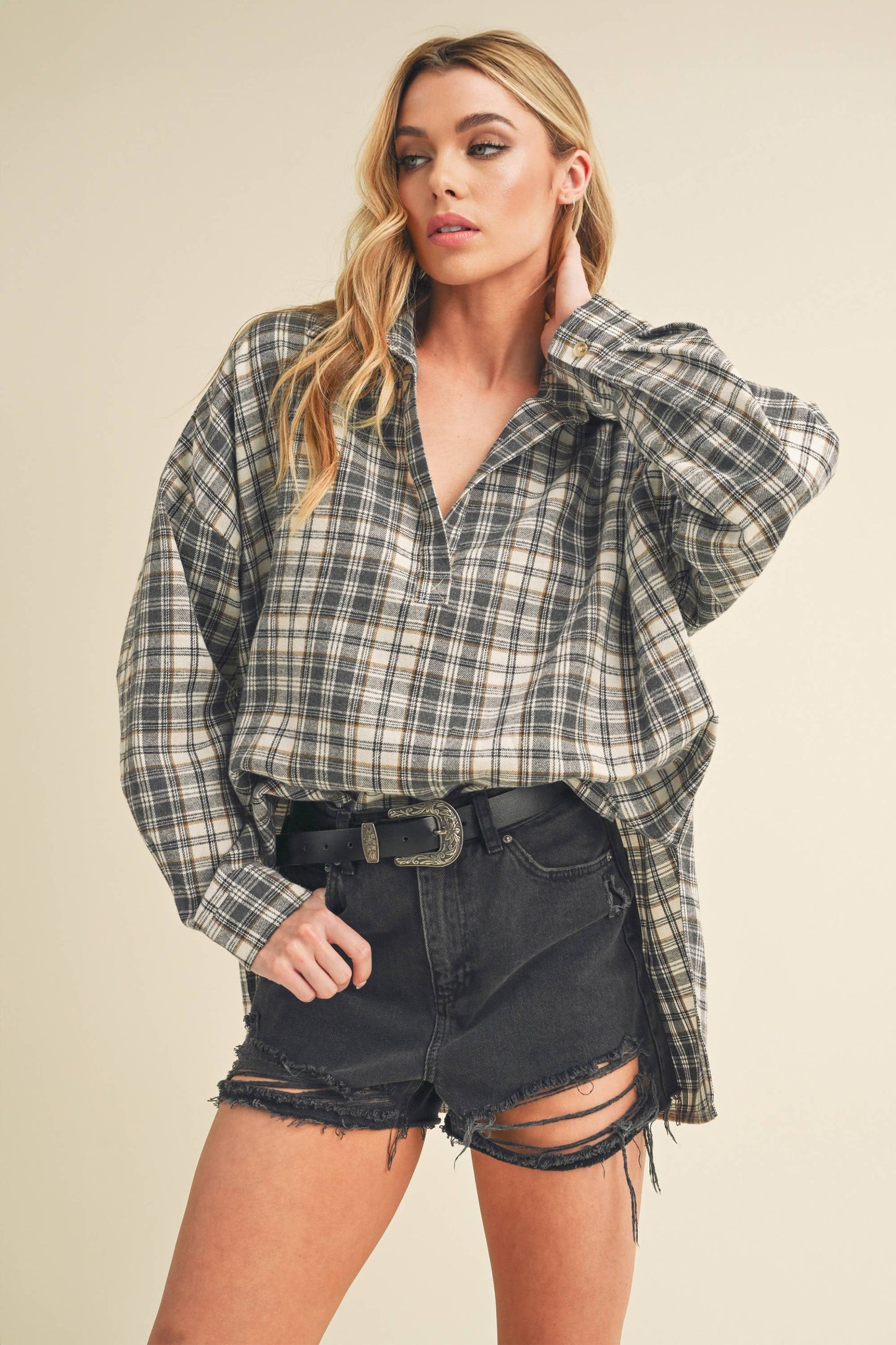 Tamra Plaid Top Gray