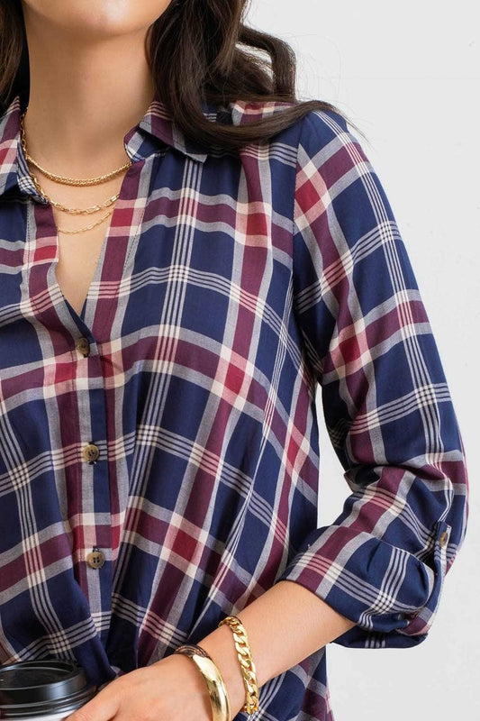 PLAID WRAP FRONT TOP