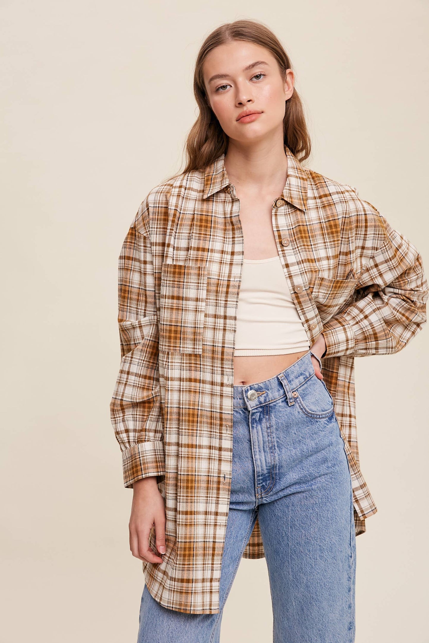 Plaid Button-Down Oversized Shirt