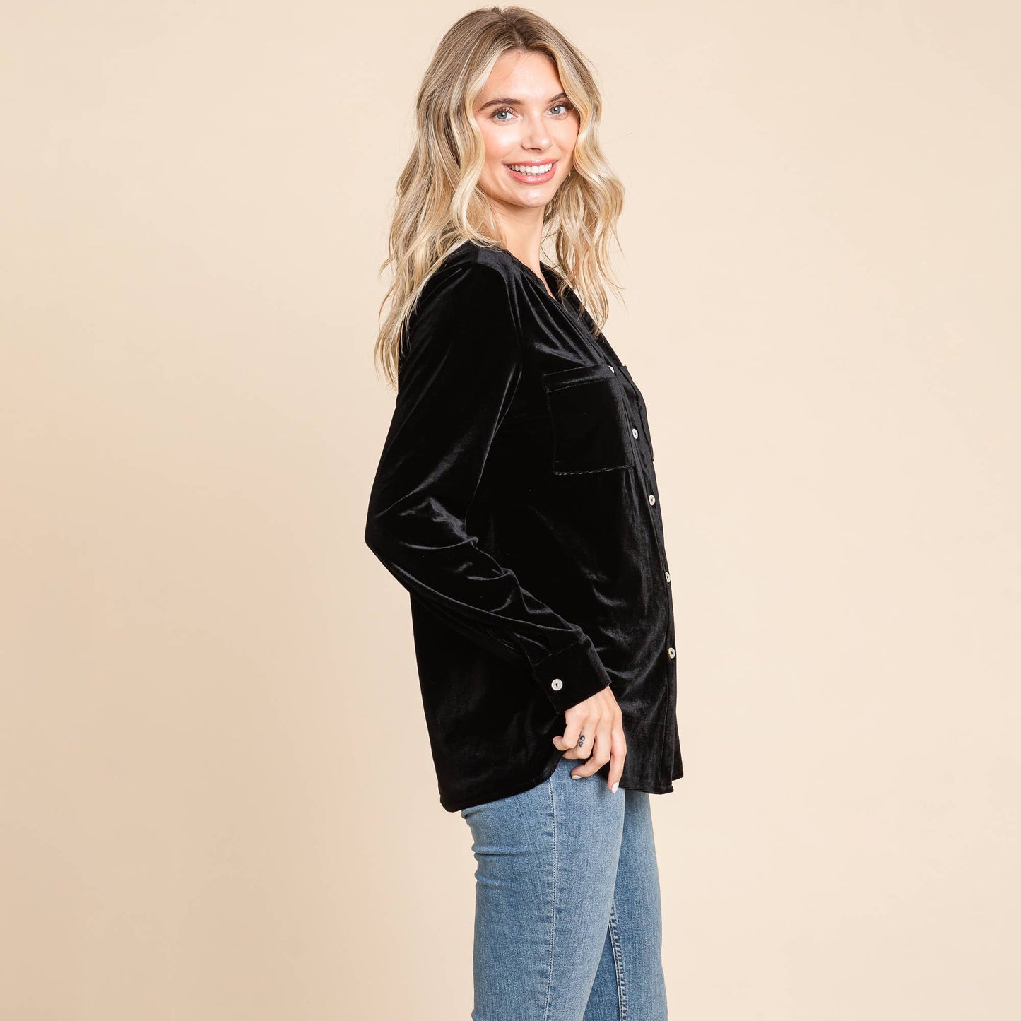 Blk Velvet Button Down