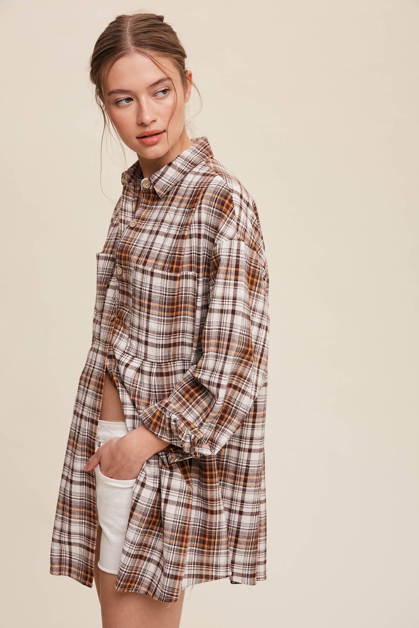 Plaid Button-Down Oversized Shirt