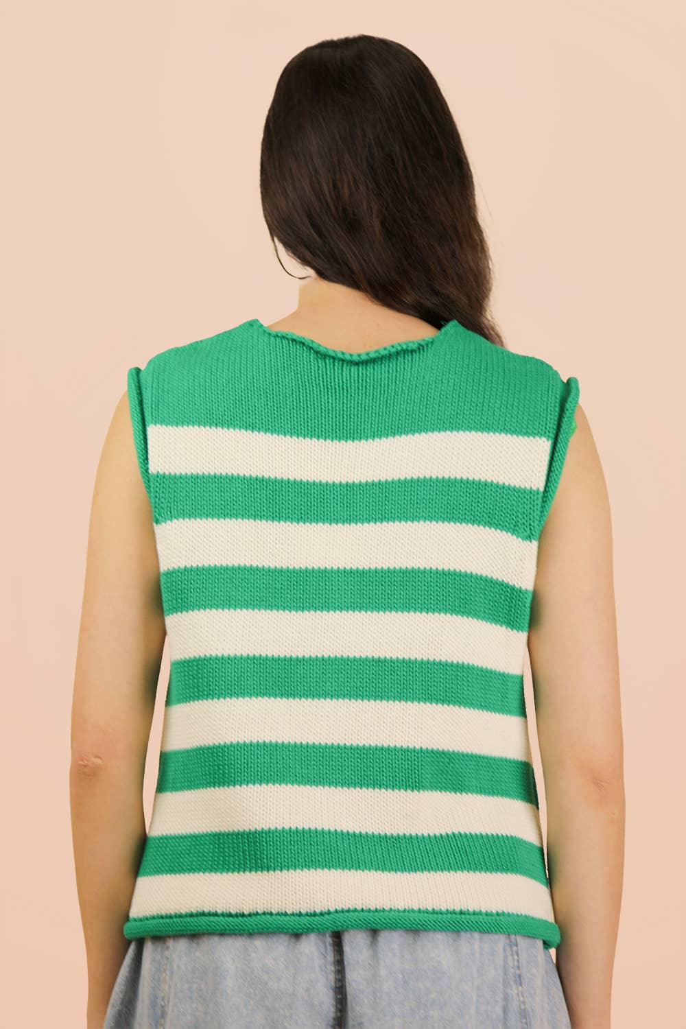 Green Stripe Button Down Knit Sweater Top