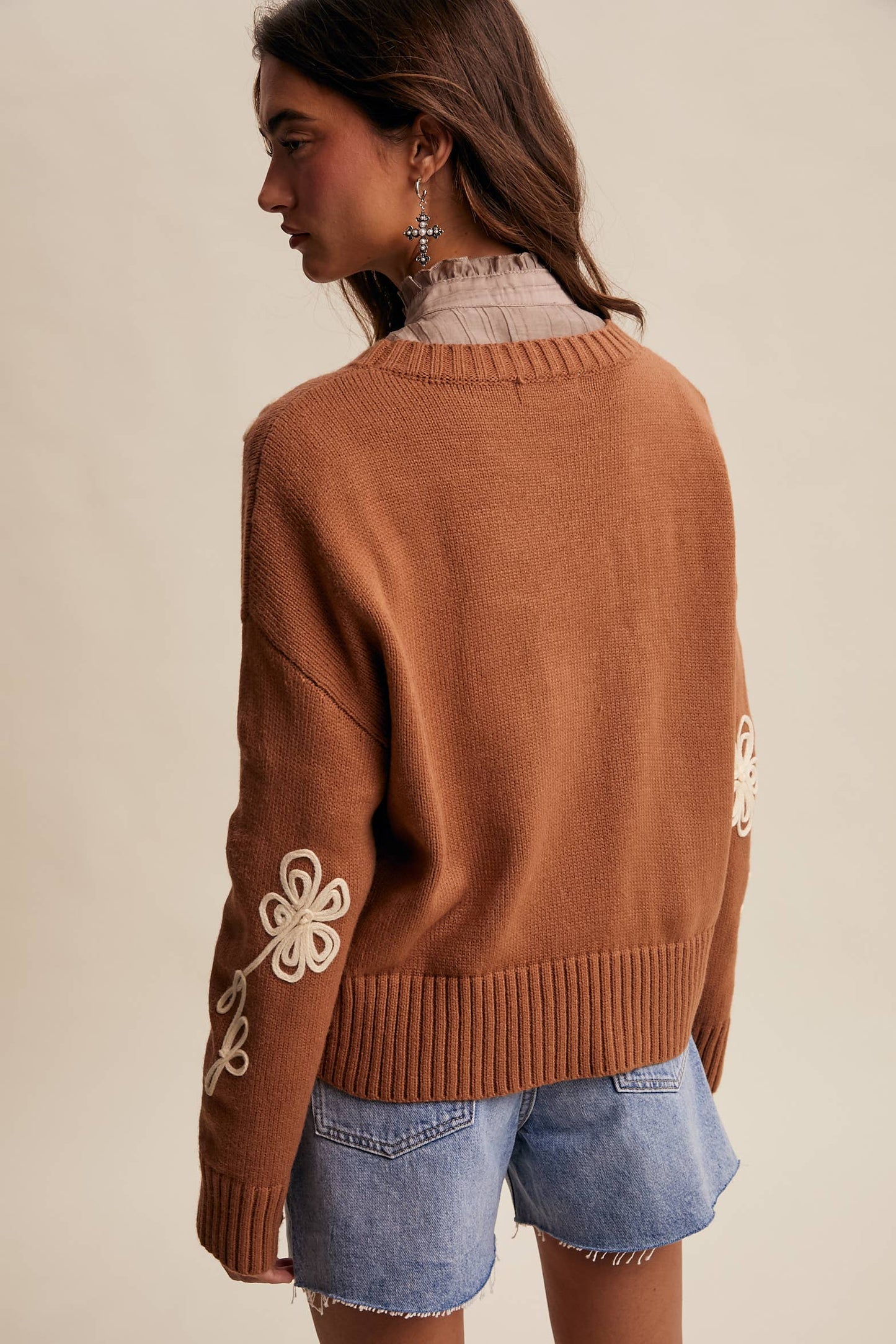 Floral Embroidered Knit Sweater