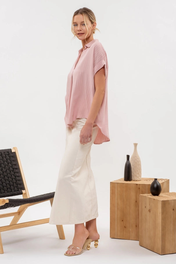 Blush Split Neck Top