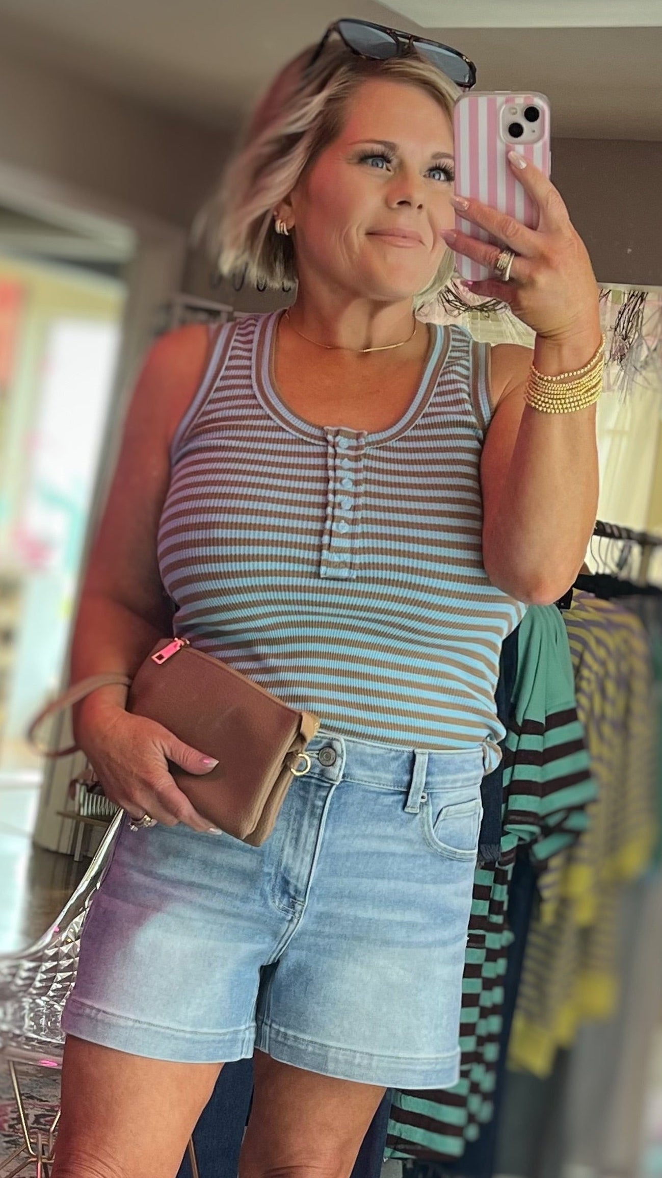 Mom Light Wash High Rise Side Slit Shorts