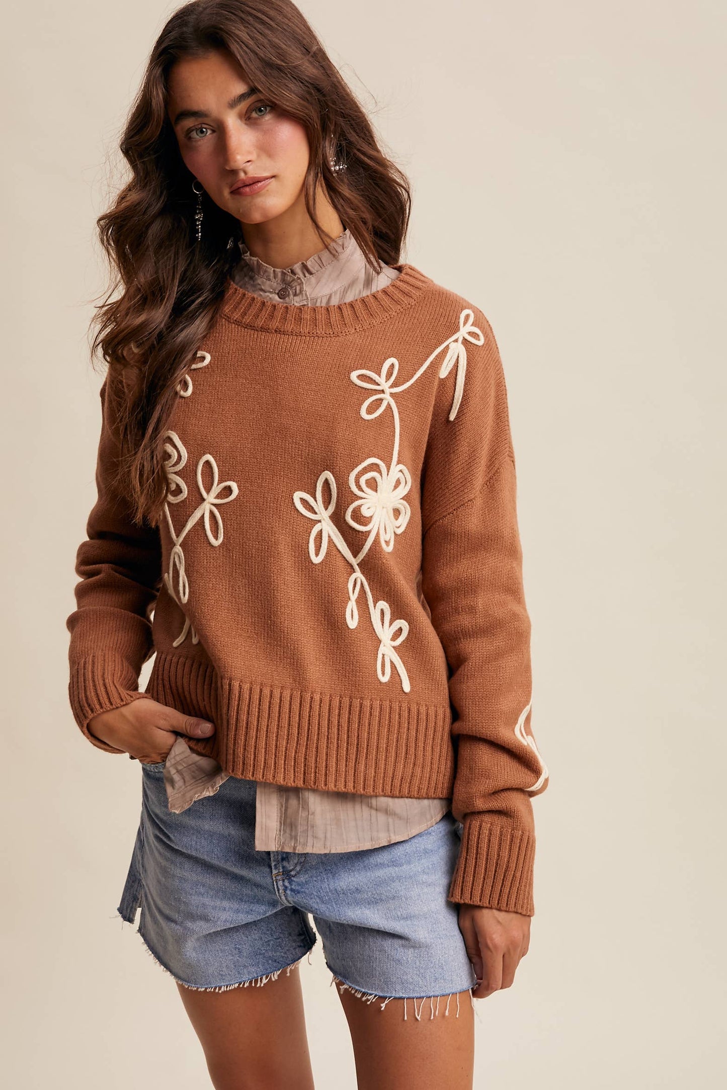 Floral Embroidered Knit Sweater