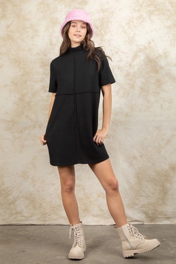 Mock Neck Front Seam Dress