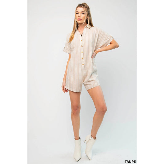 Collared Romper with Side Pockets