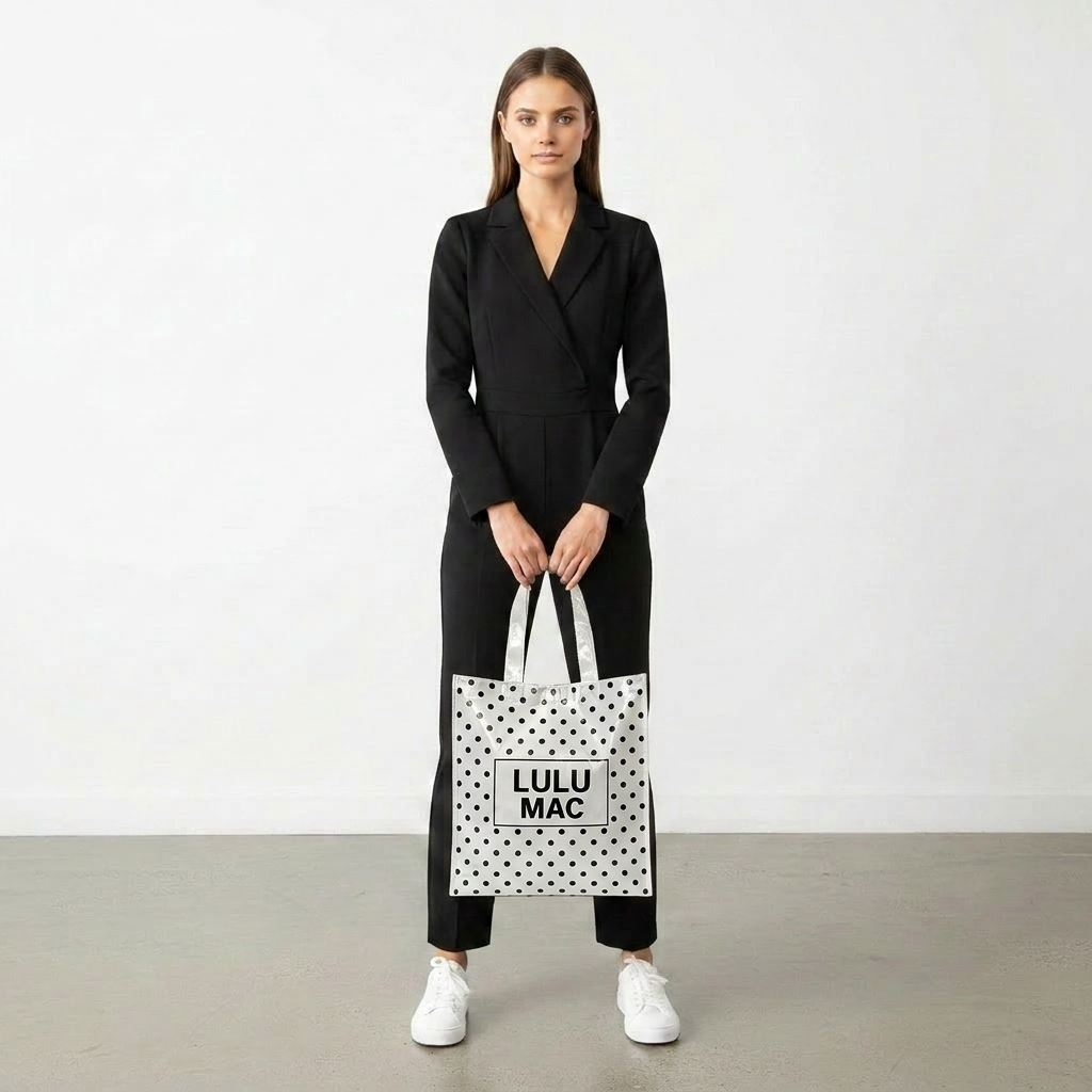 WHITE BLACK DOTS  REUSABLE TOTE