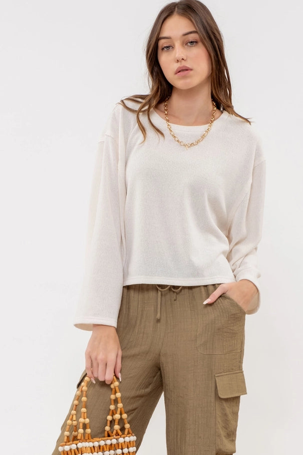 Solid Relaxed Raw Edge Knit Top