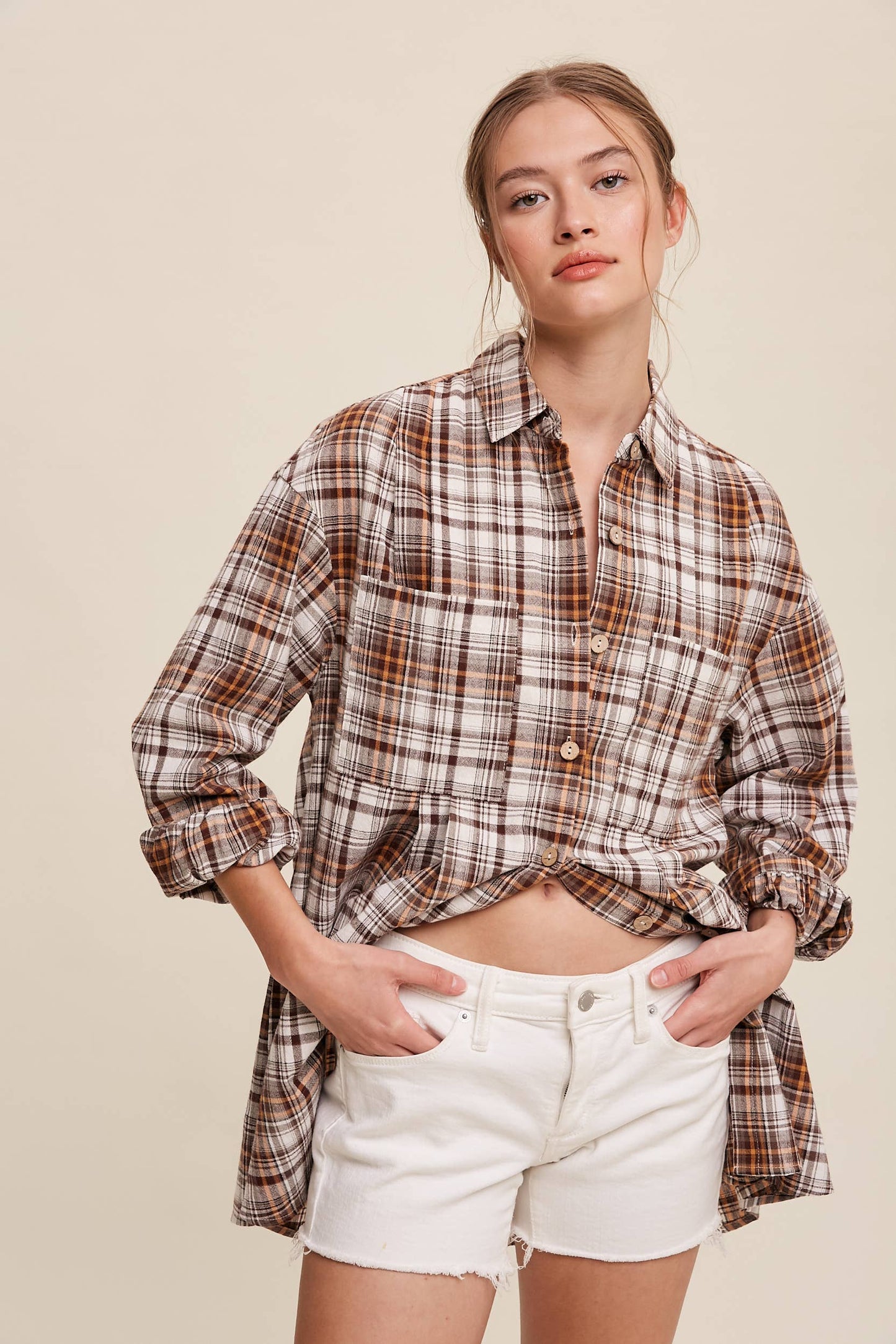Plaid Button-Down Oversized Shirt