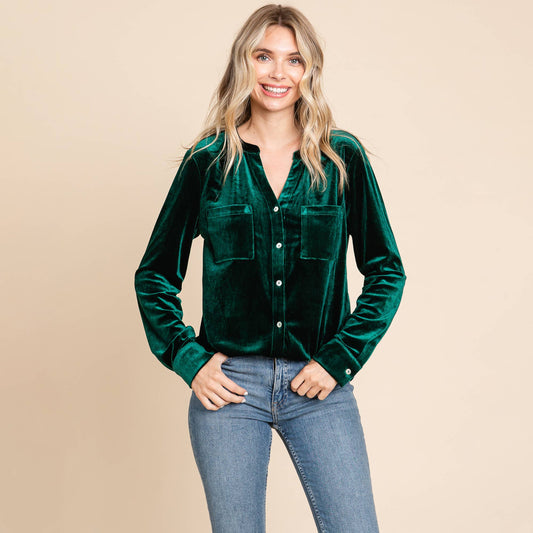 Green Velvet Button Down