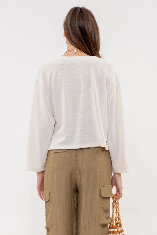 Solid Relaxed Raw Edge Knit Top