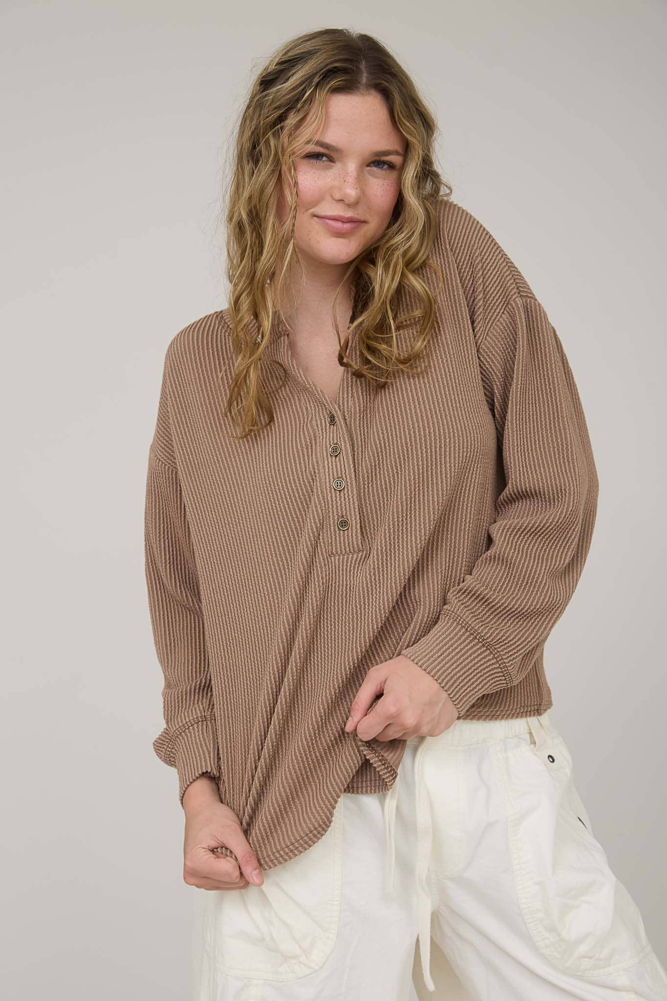 RIBBED HENLEY TOP