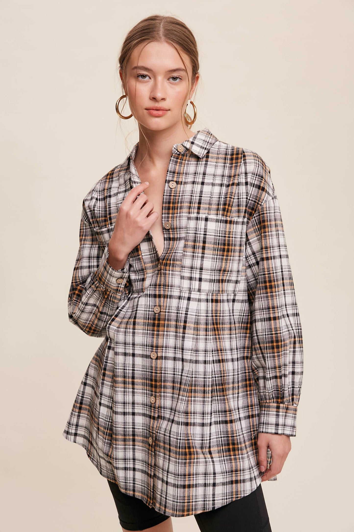 Plaid Button-Down Oversized Shirt