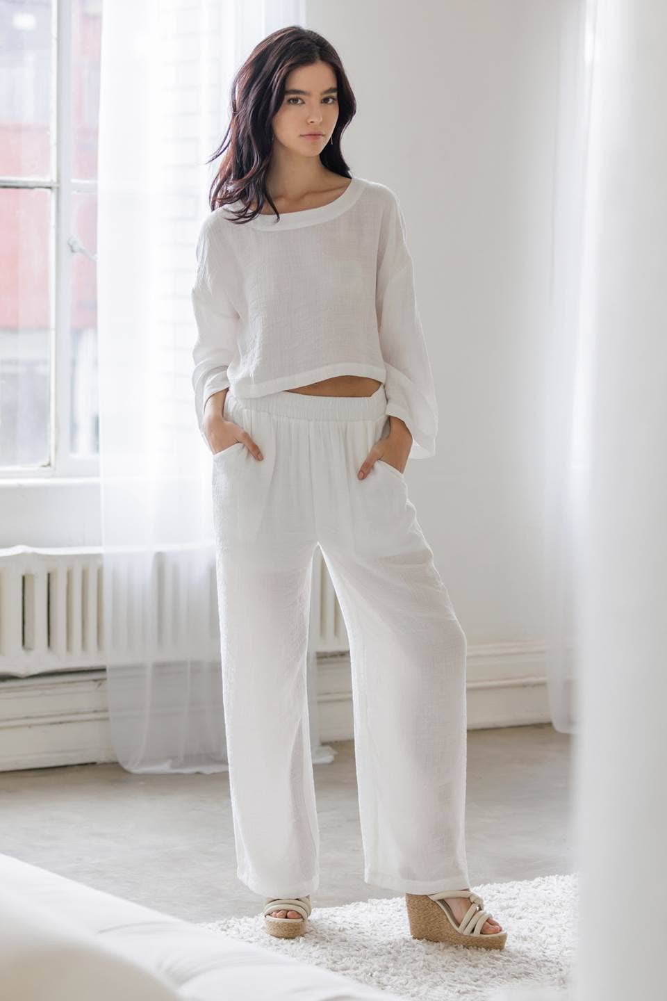 White LINED PANTS