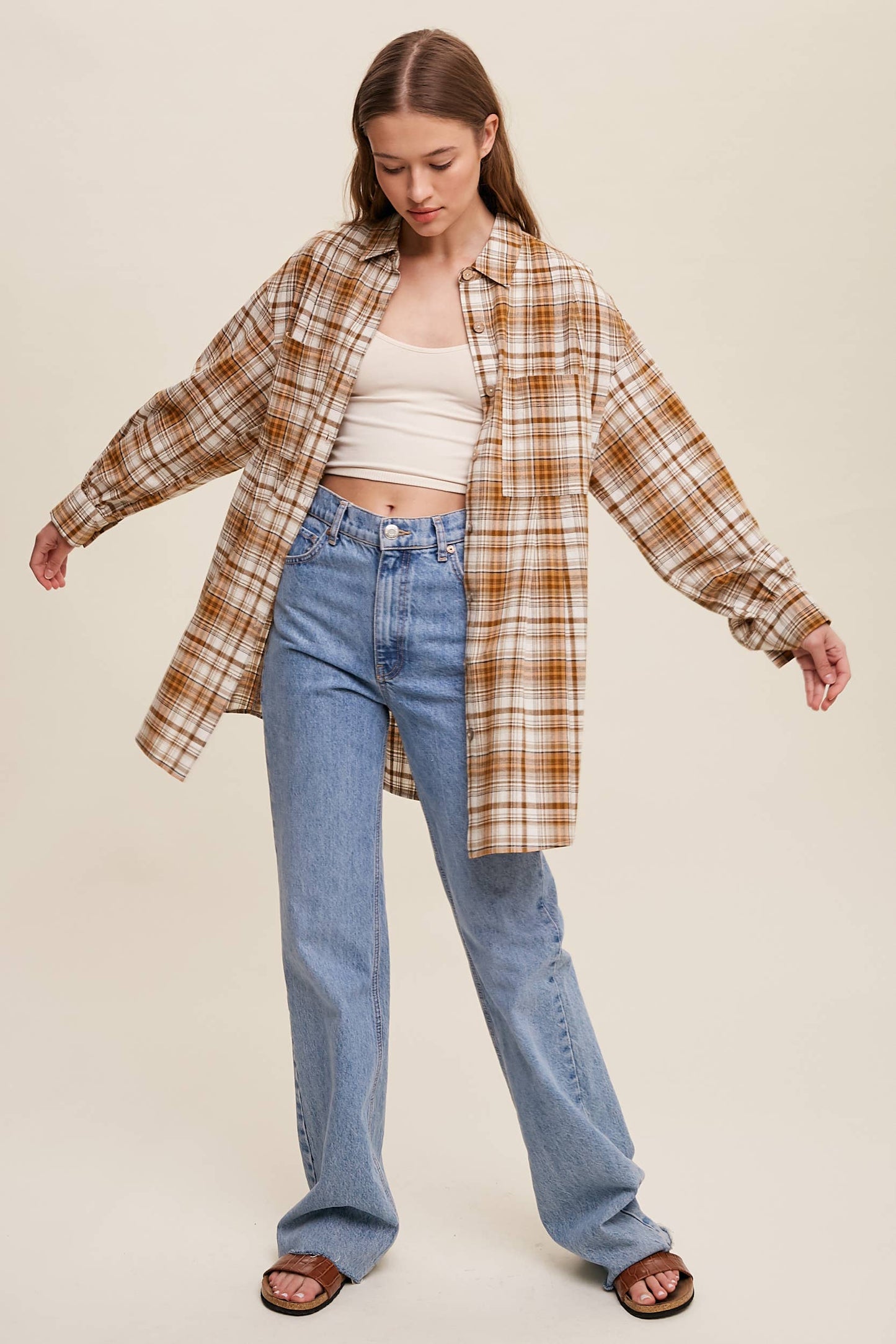 Plaid Button-Down Oversized Shirt