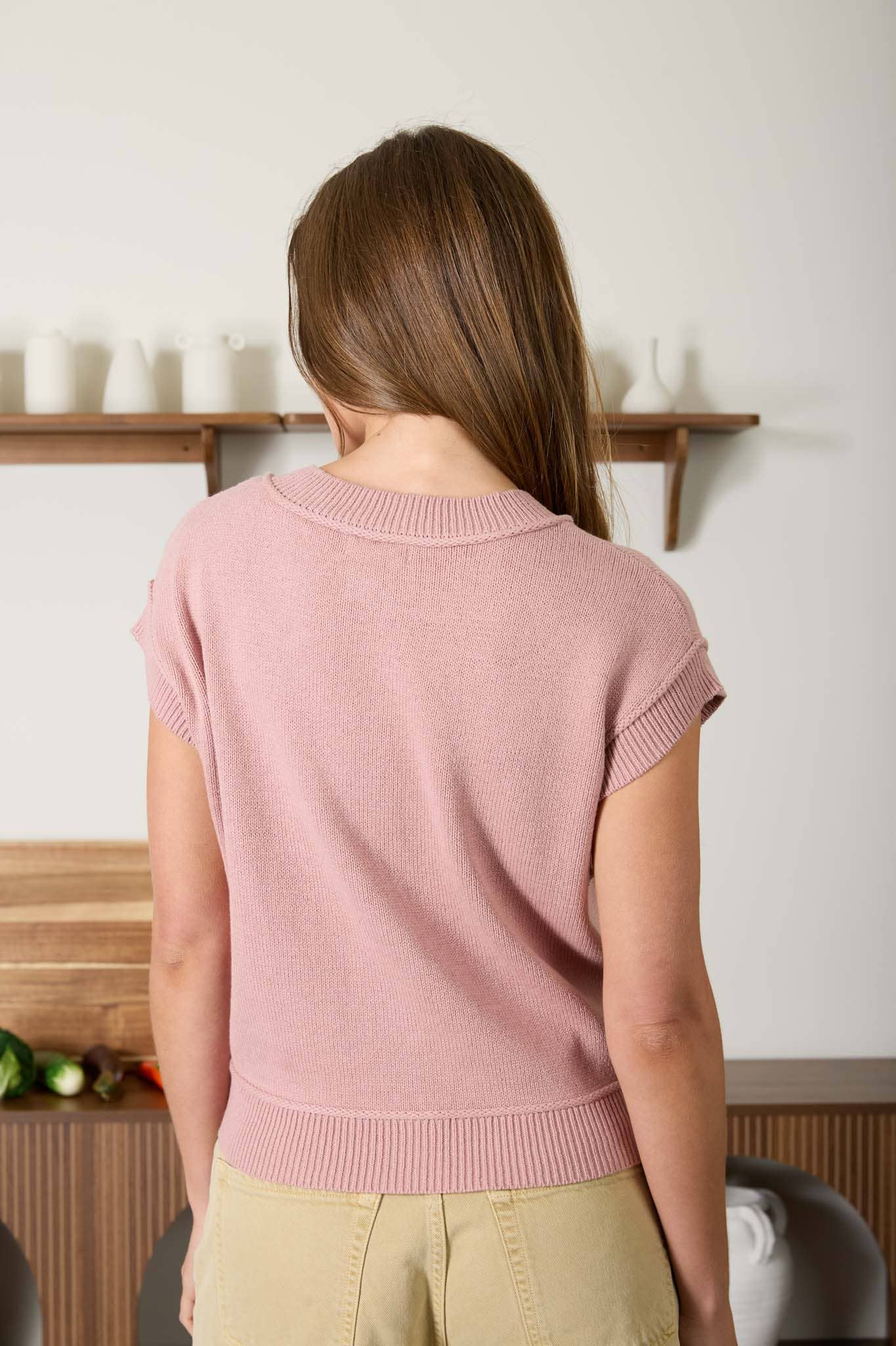 PINK EXPOSED SEAM SHORT SLEEVE CARDIGAN