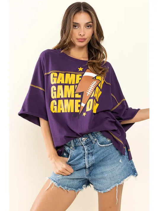 Gameday Contrast Stitch Loose Fit Top