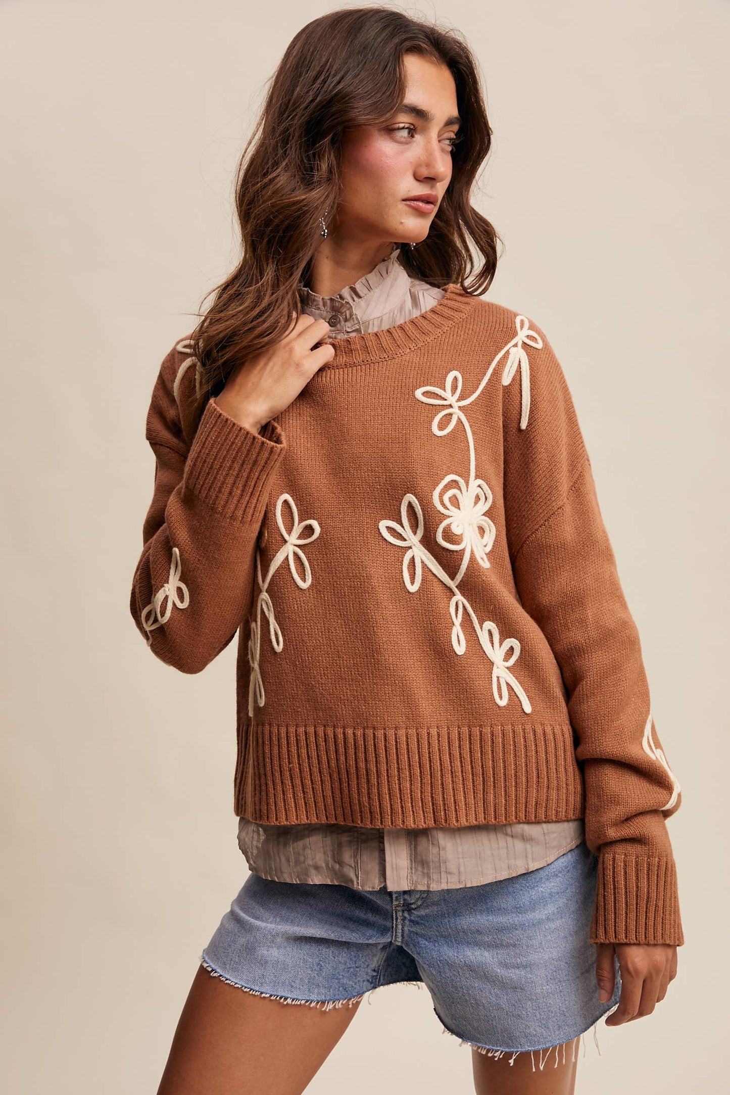 Floral Embroidered Knit Sweater