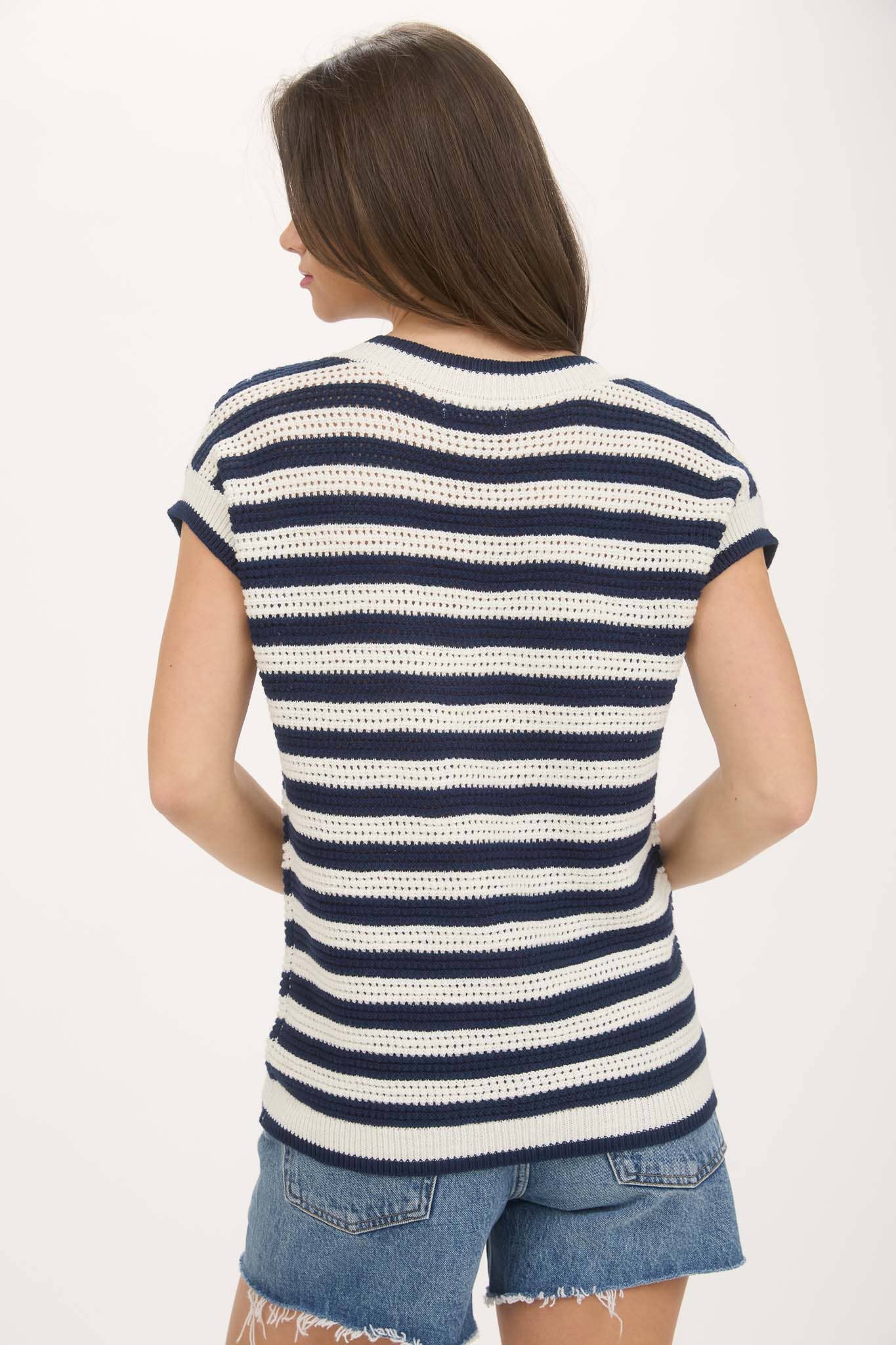 NAVY CROCHET KNIT TOP