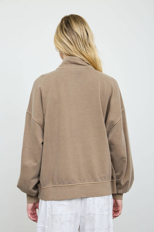 TAN MOCK NECK HENLEY LONG TOP