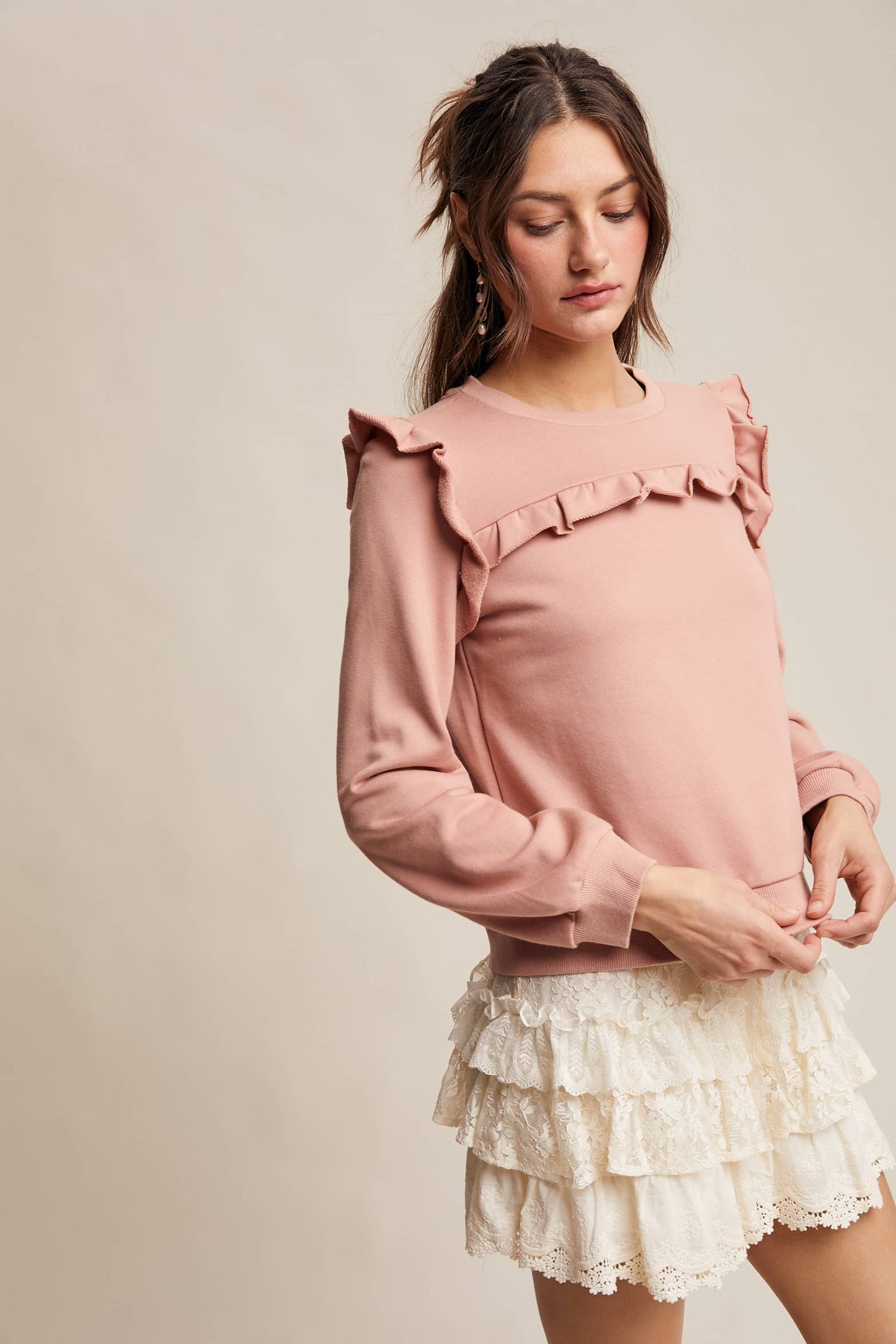 Ruffle Trim French Terry Pullover