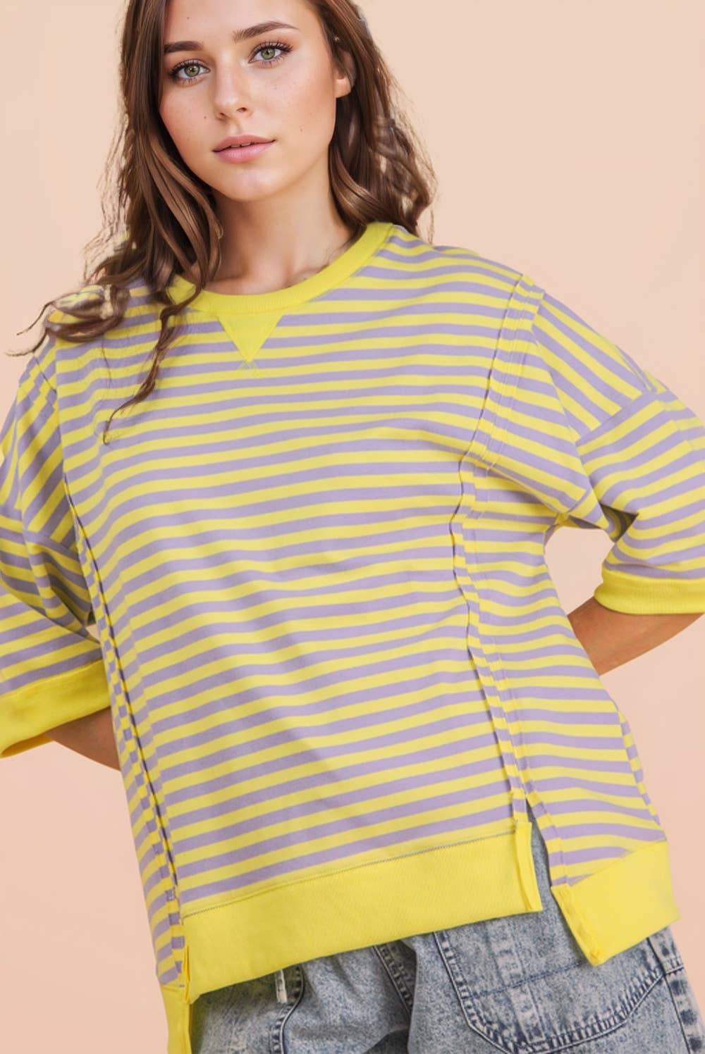 Lavender & Lemon Oversized Stripe Top
