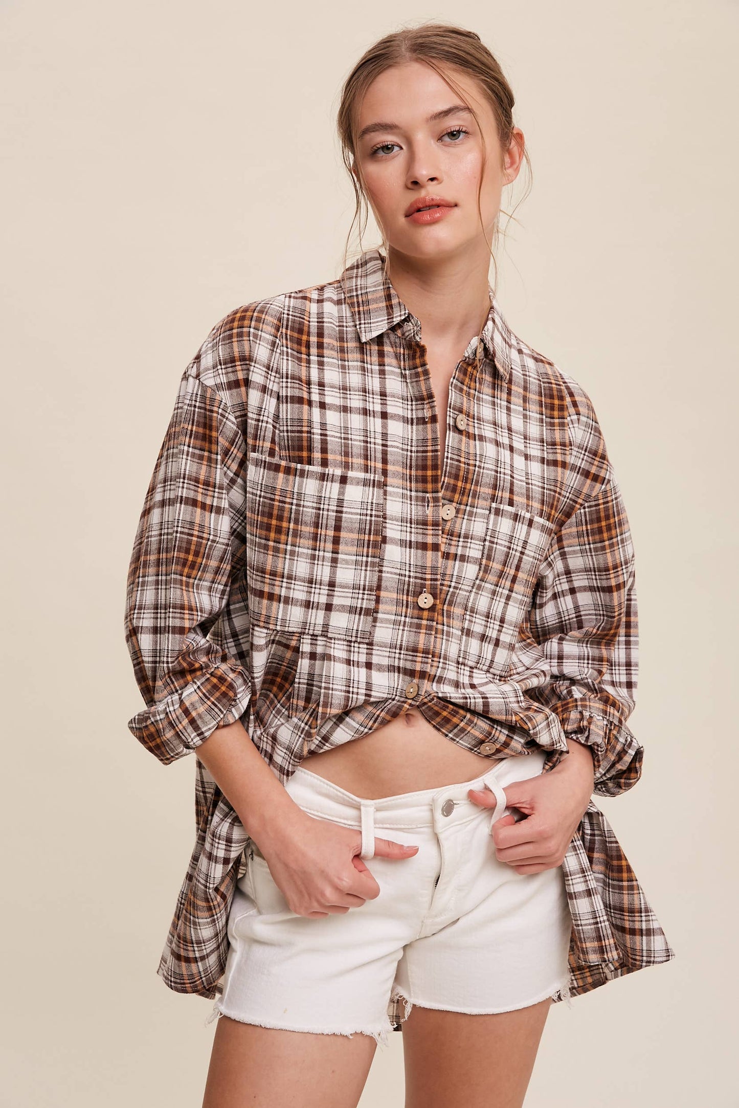 Plaid Button-Down Oversized Shirt