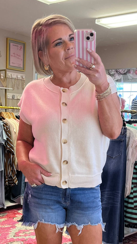 OAT EXPOSED SEAM SHORT SLEEVE CARDIGAN