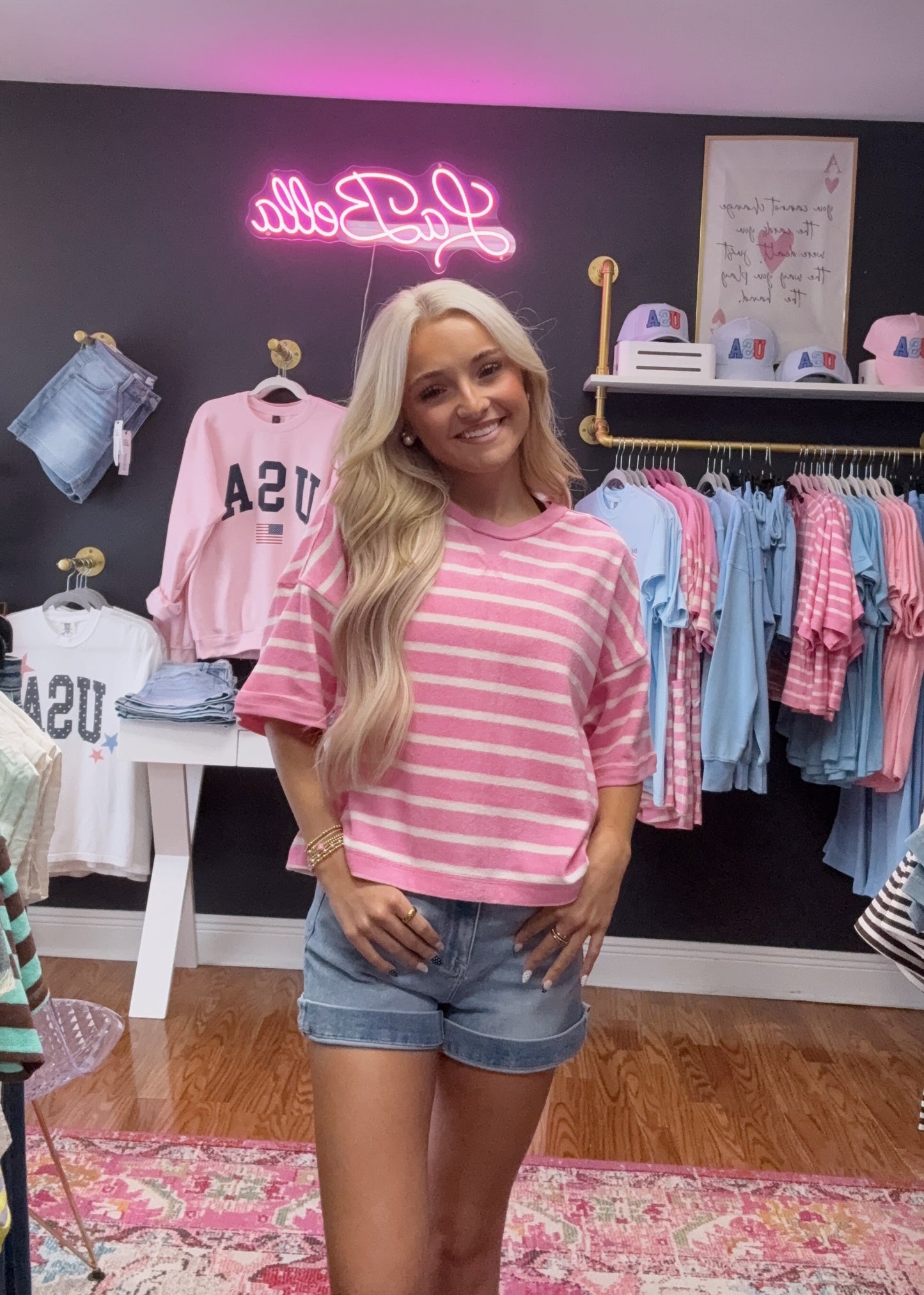 Pink Oversized Stripe Top