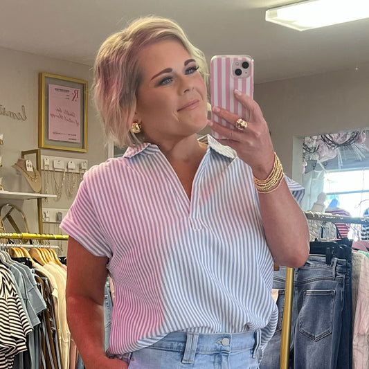 BLUE STRIPE COLLARED SHIRT