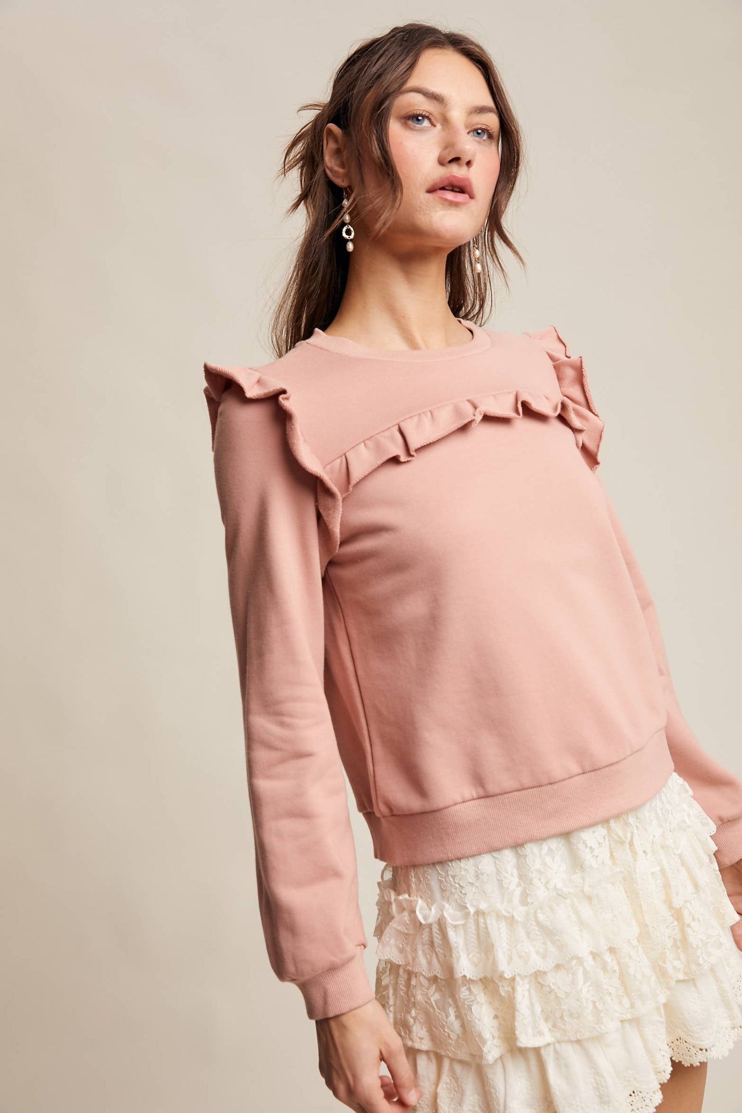 Ruffle Trim French Terry Pullover