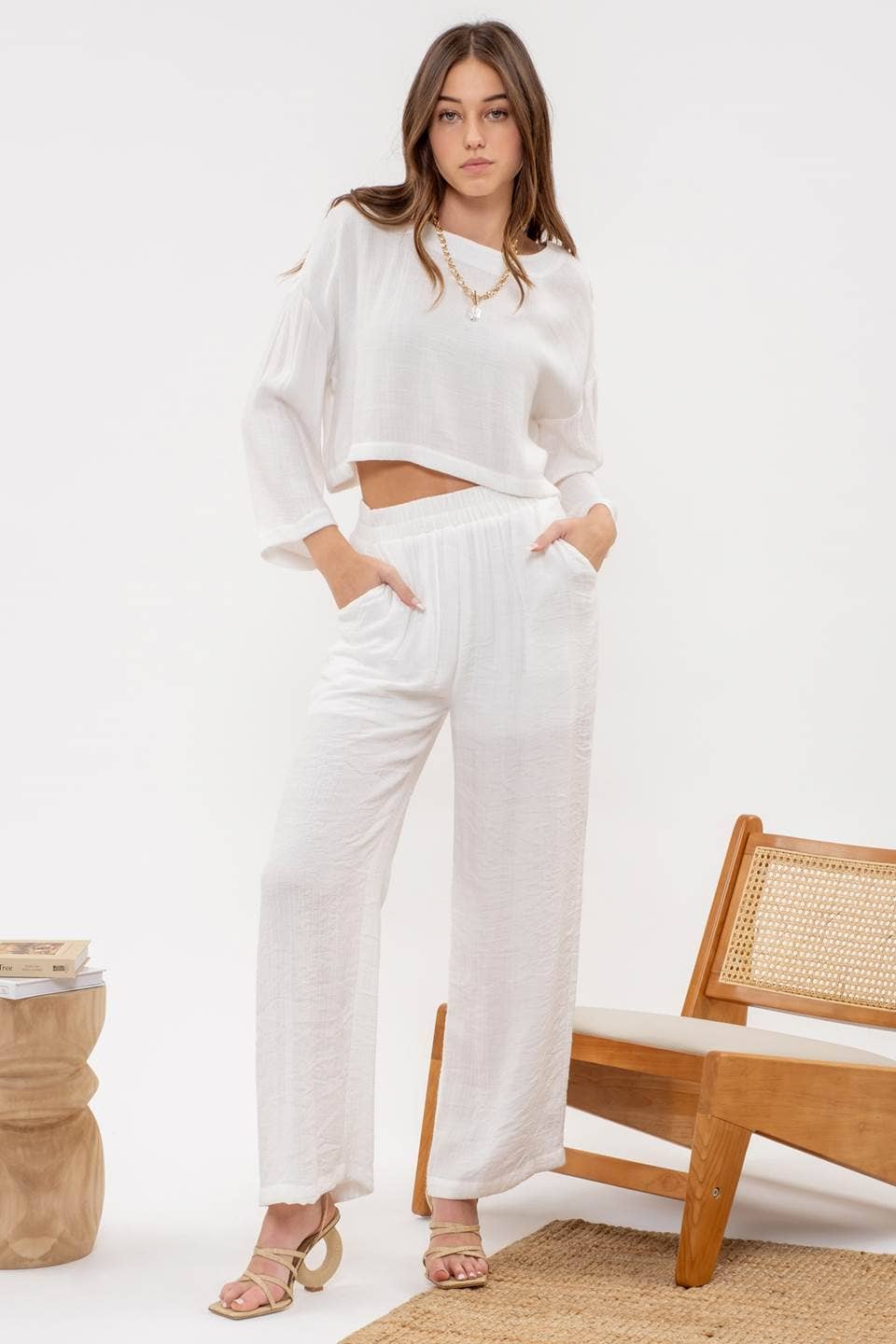 White LINED PANTS