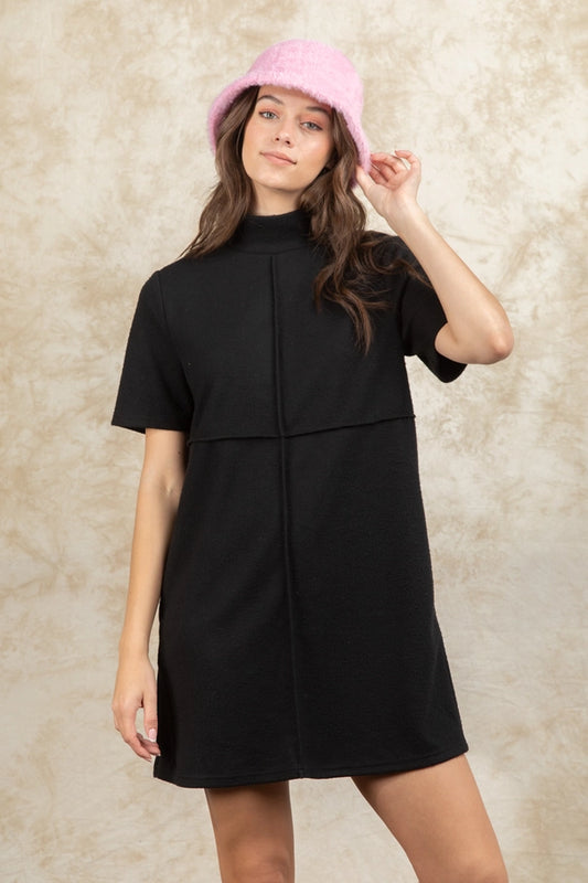 Mock Neck Front Seam Dress