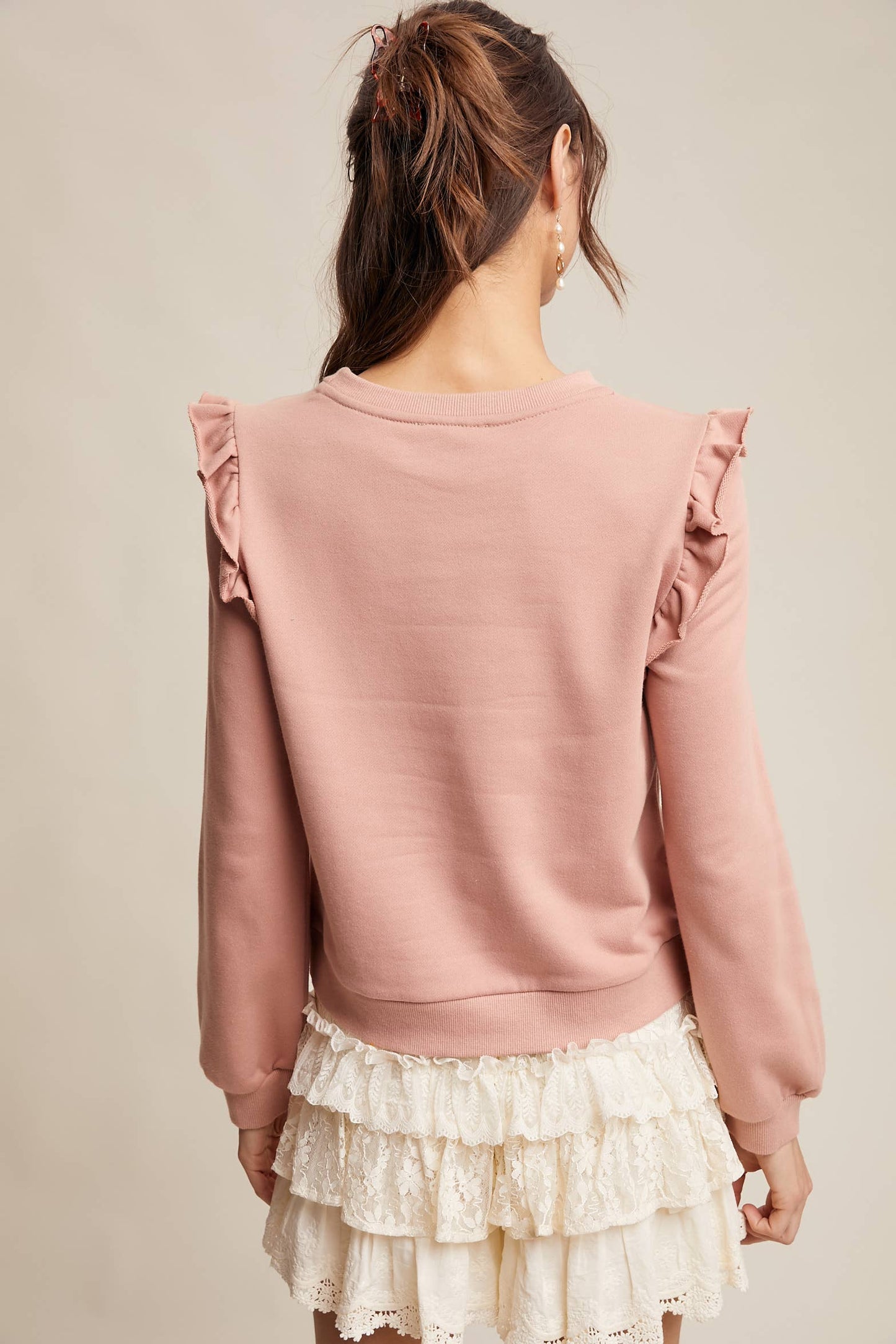 Ruffle Trim French Terry Pullover