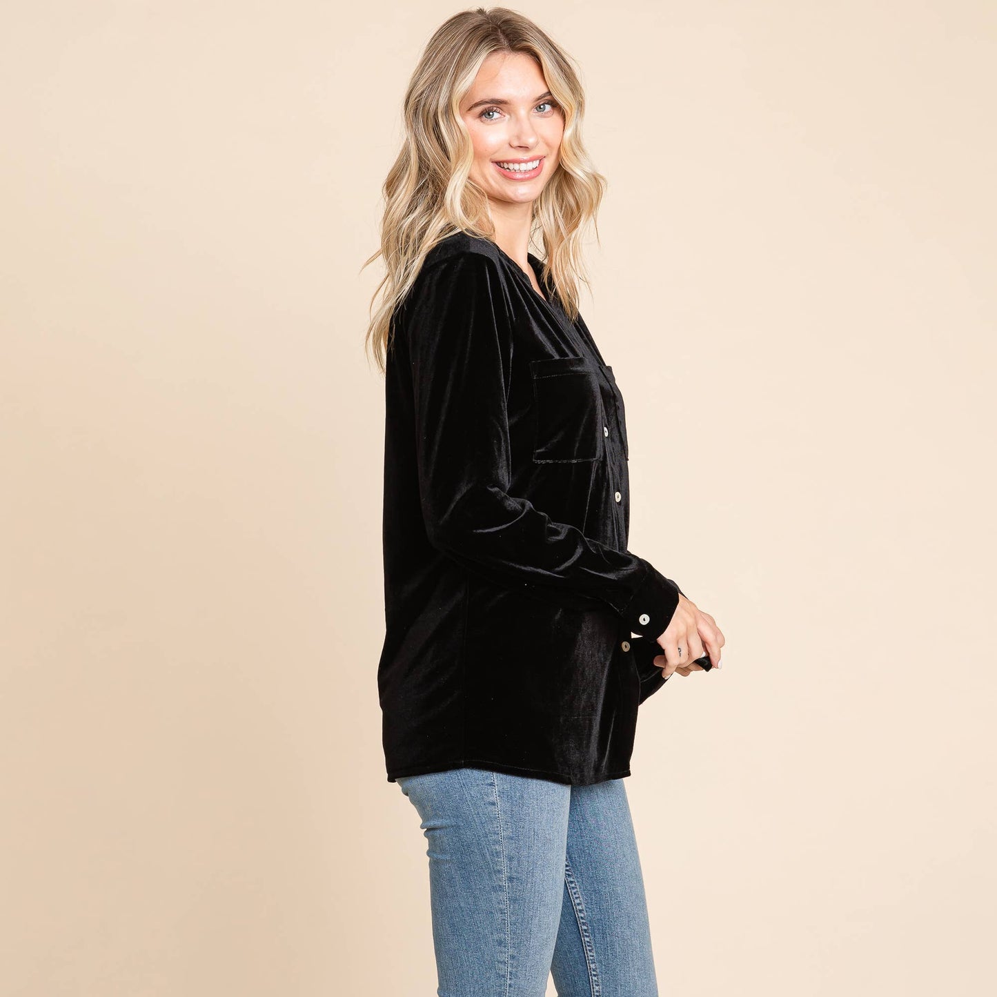 Blk Velvet Button Down