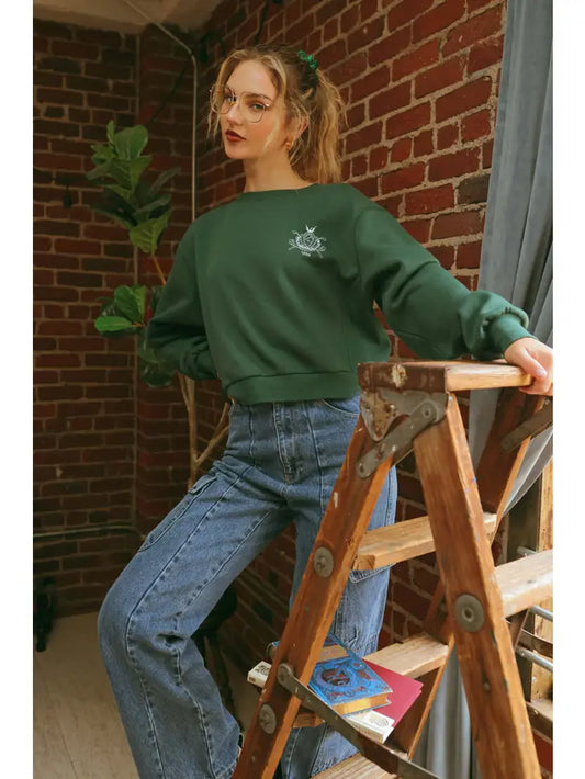 Hunter Green Embroidered Crewneck Sweater