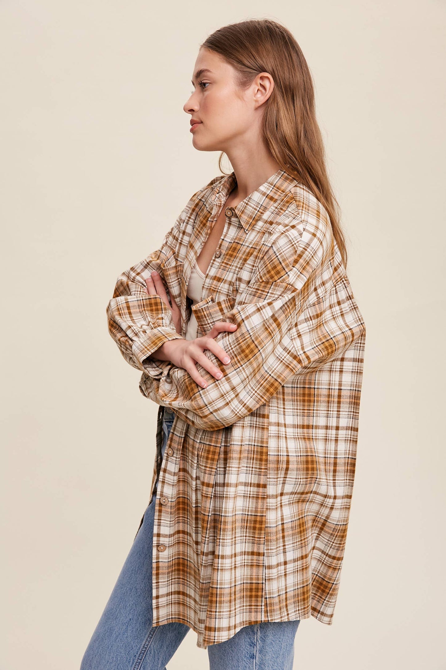 Plaid Button-Down Oversized Shirt