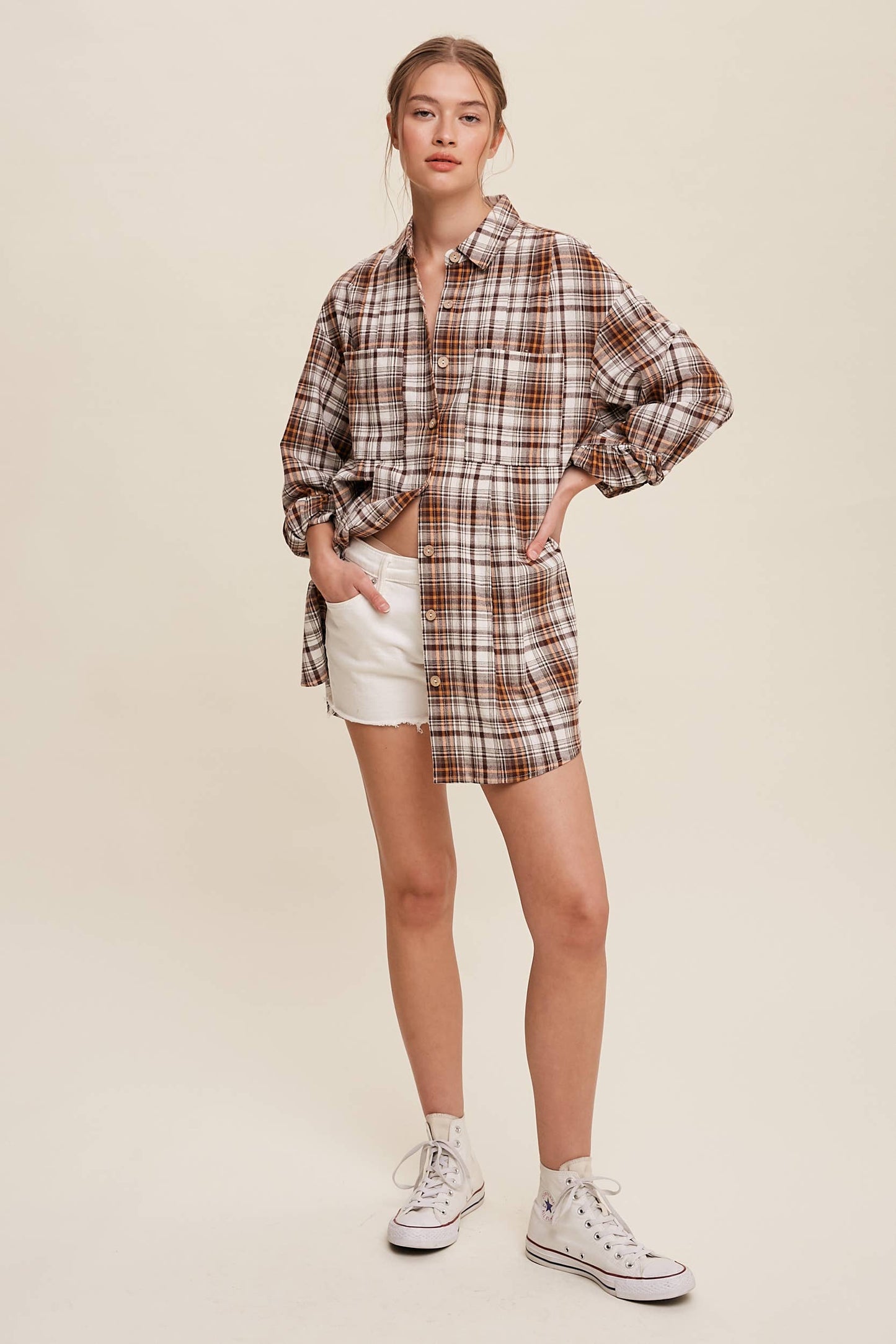 Plaid Button-Down Oversized Shirt