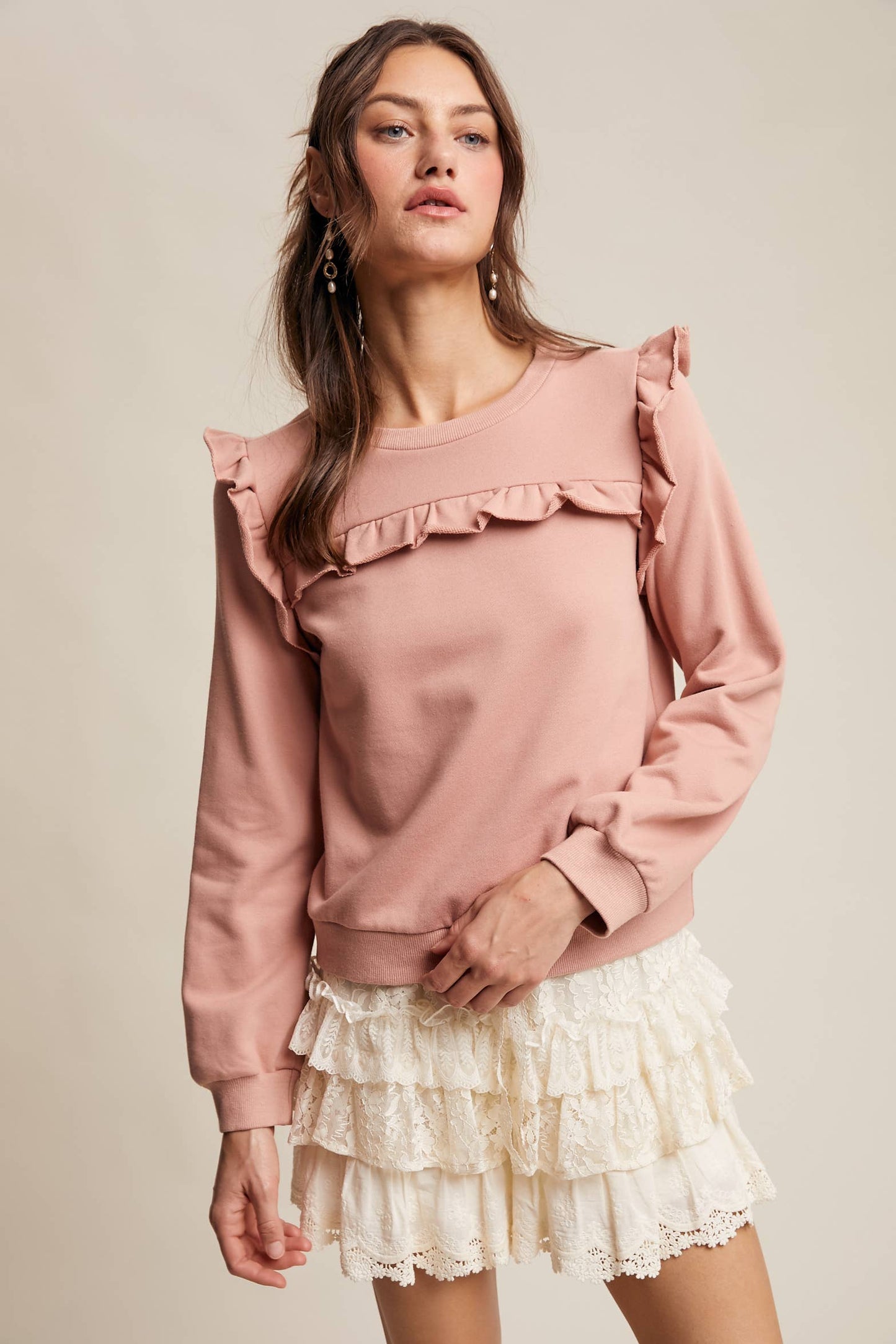 Ruffle Trim French Terry Pullover