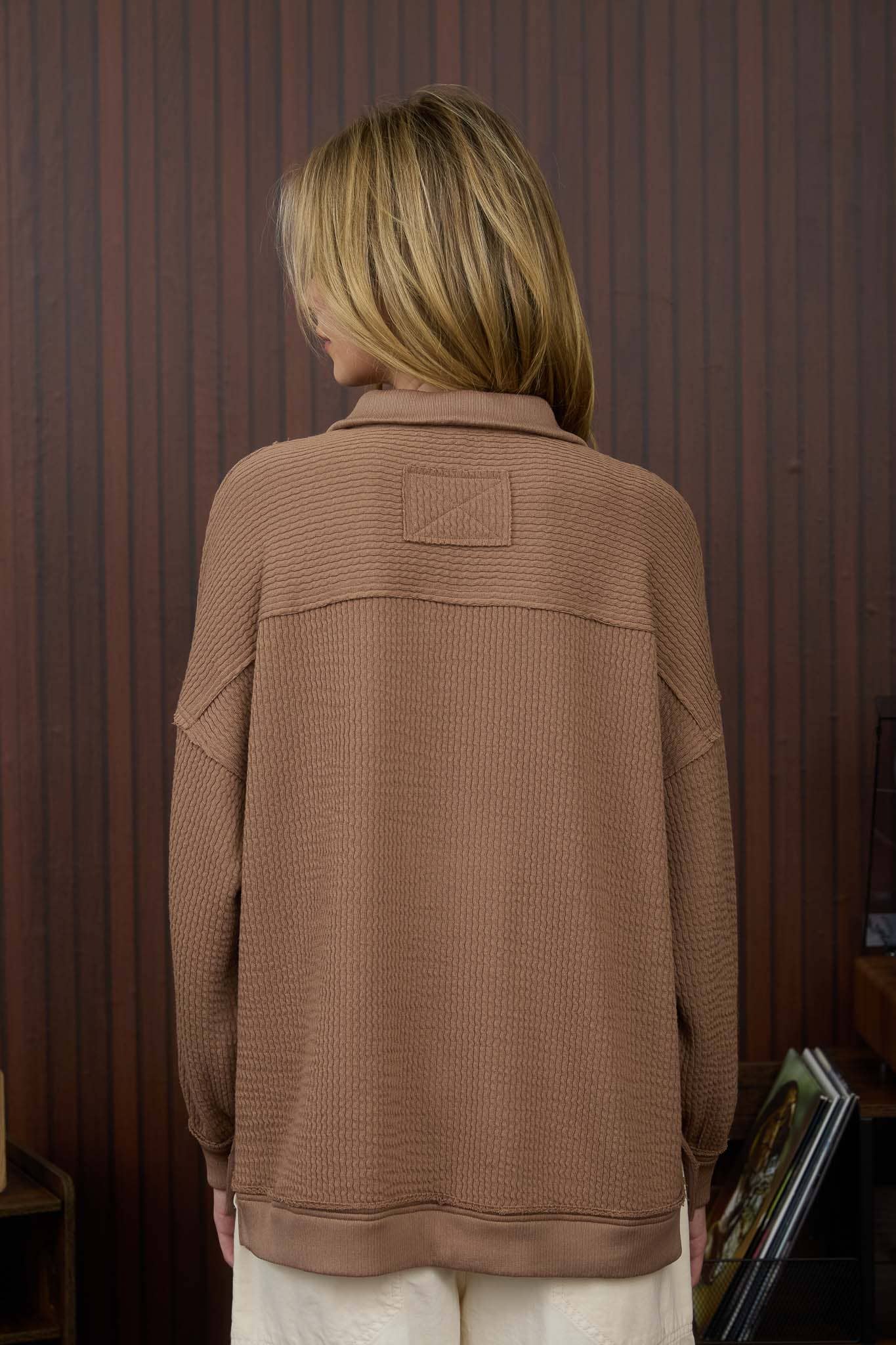 WAFFLE KNIT COLLARED TOP