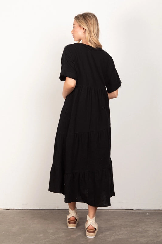 Black Solid Tiered Dress