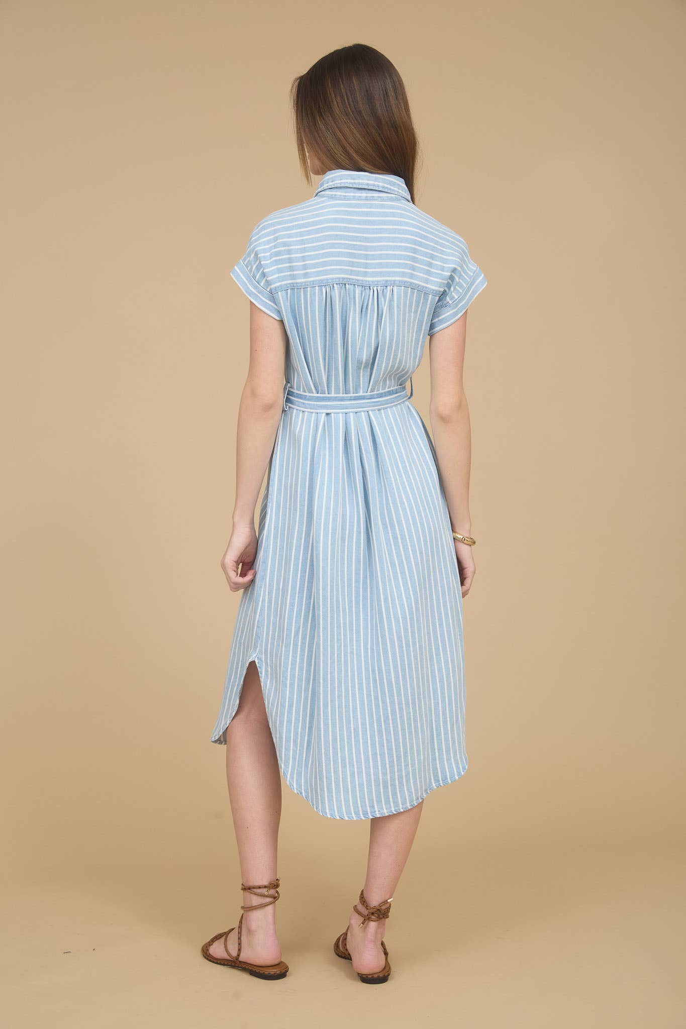 STRIPE CHAMBRAY COLLARED DRESS