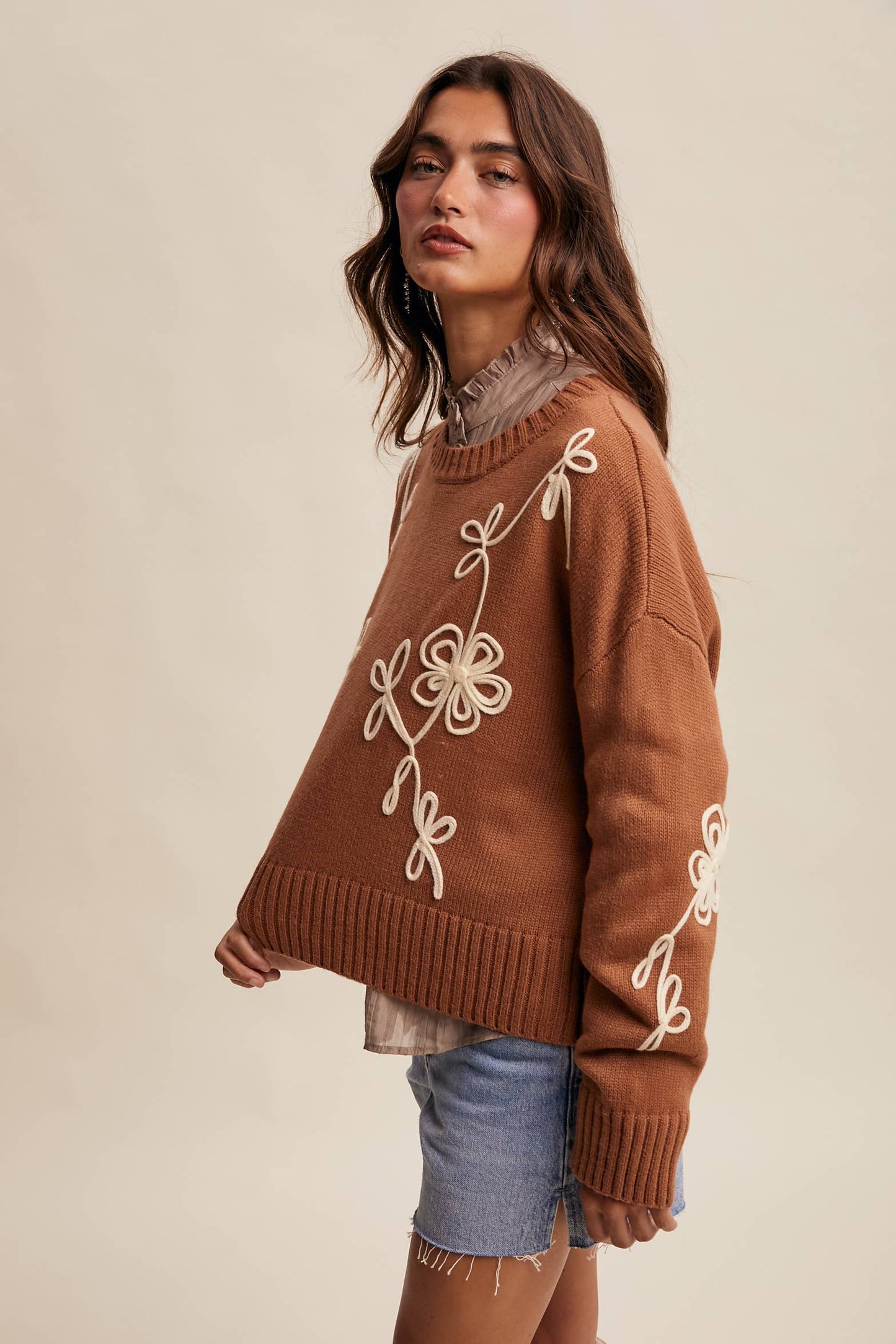 Floral Embroidered Knit Sweater