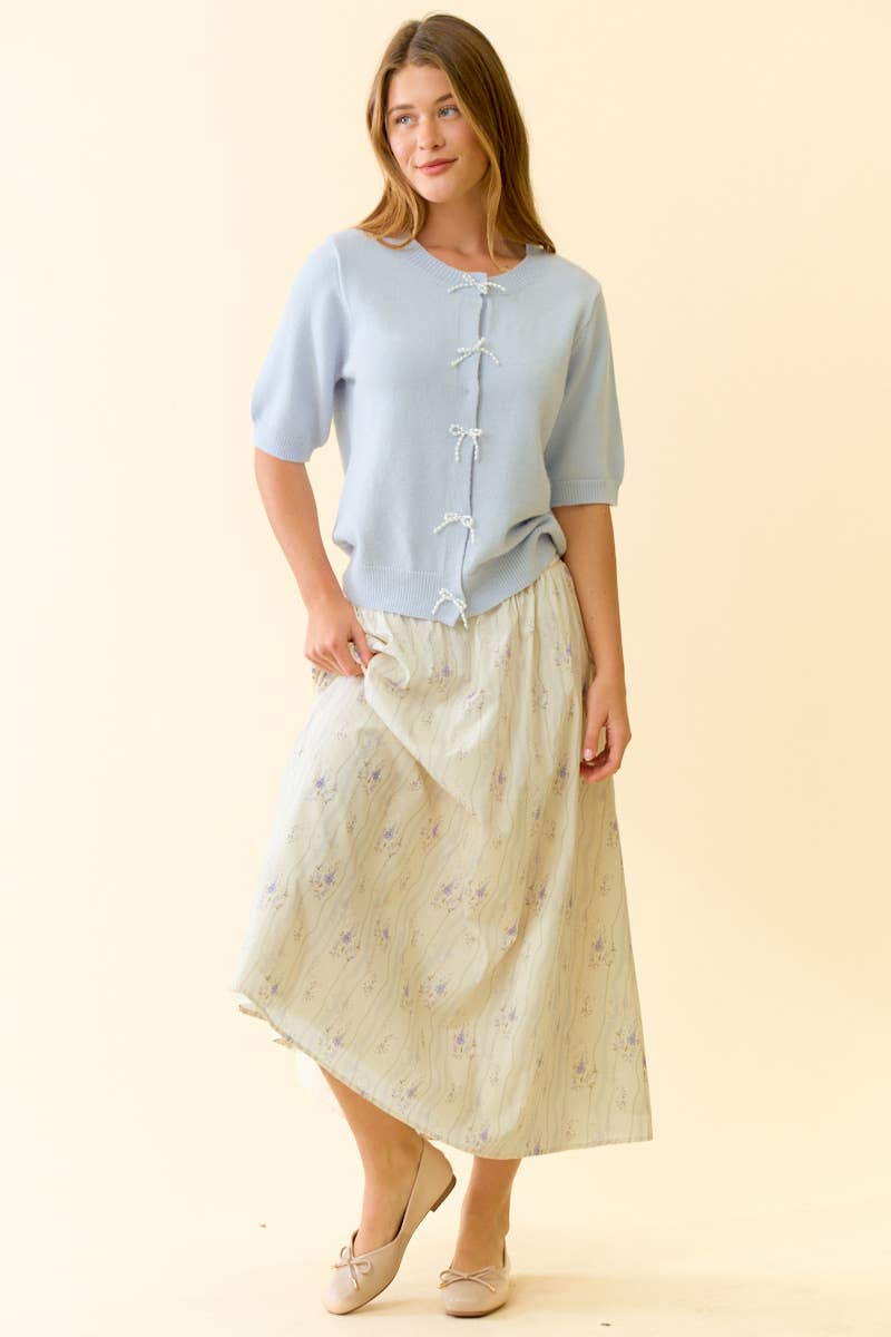 JACKIE PEARL BOW BUTTON CARDIGAN